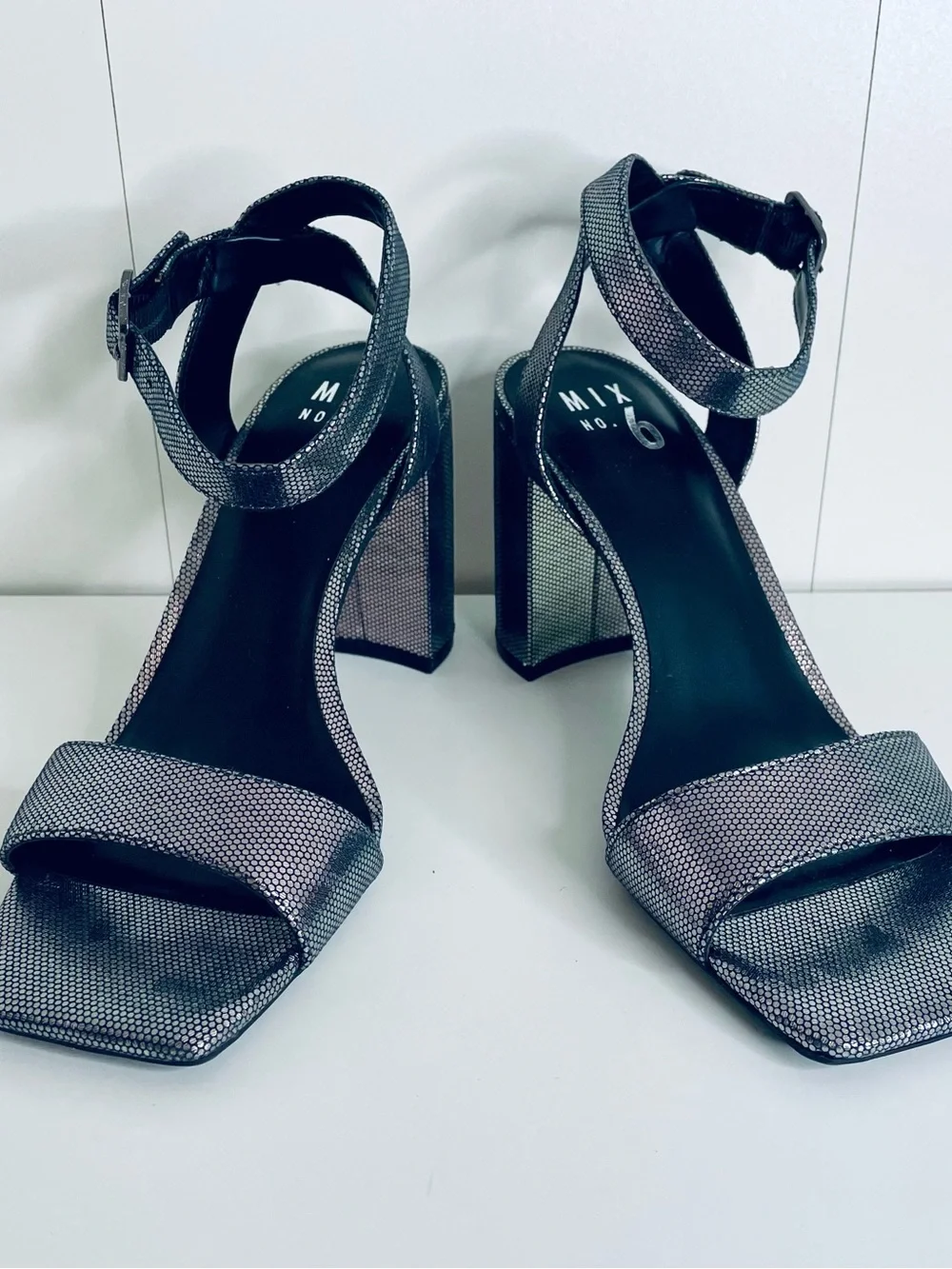 Mix No. 6 Metallic Silver Block Heel Sandals - NWOT